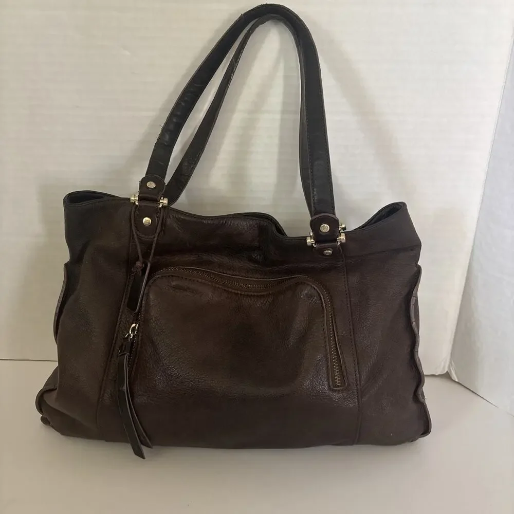 Liz Claiborne Purse Shoulder Bag Dk Brown Leather Lined Zip BOHO Great Cond